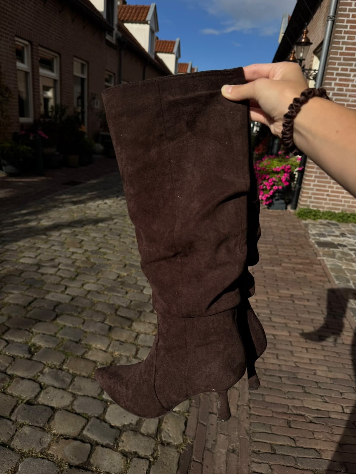 Bruine suede hak laarzen