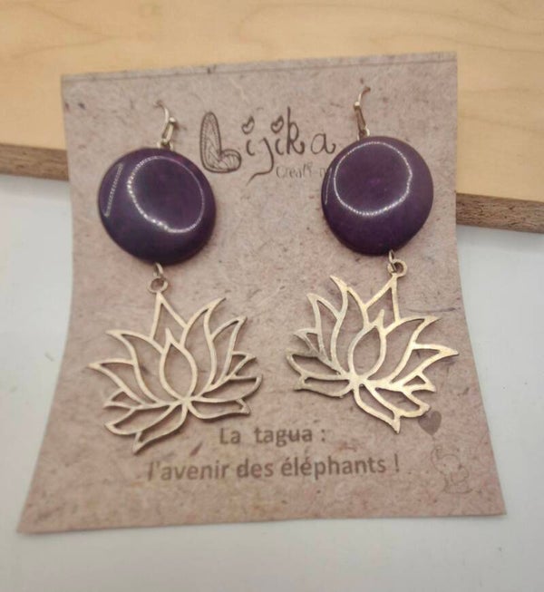 Boucles d'oreille tagua mauve "Lotus"
