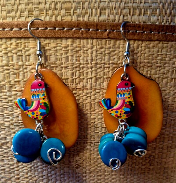 Boucles d'oreilles Tagua : oiseaux "Rouge gorge" différents modèles