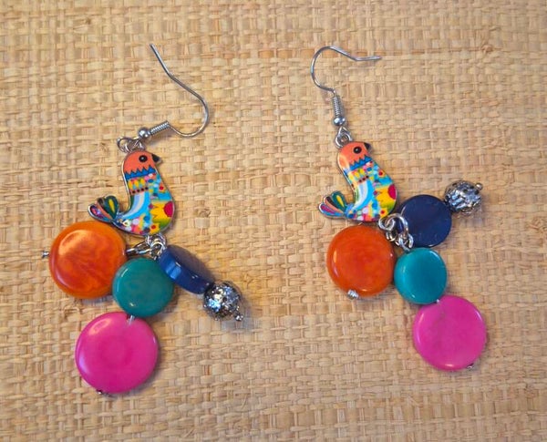 Boucles d'oreilles Tagua : "Bouvreuil" oiseaux oranges "" différents modèles