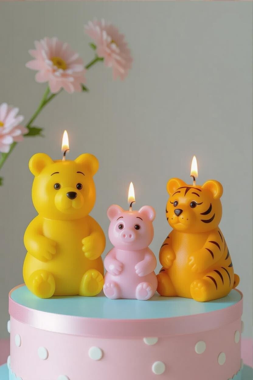 Bear, Piglet & Tiger Candle Trio