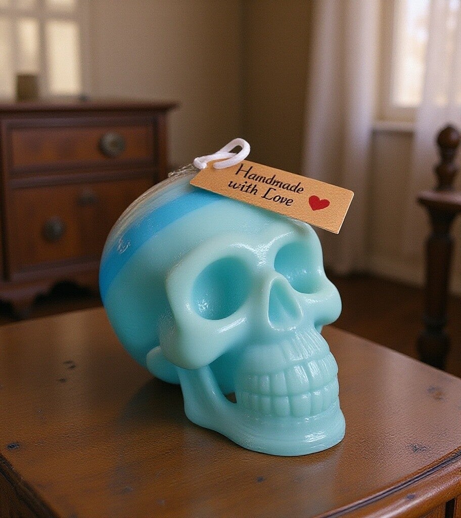 Blue Skull Artisan Candle – Handcrafted Statement Decor