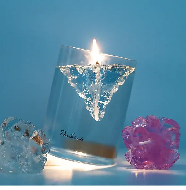 Crystal Glass Candle with Suspended Iceberg Design
