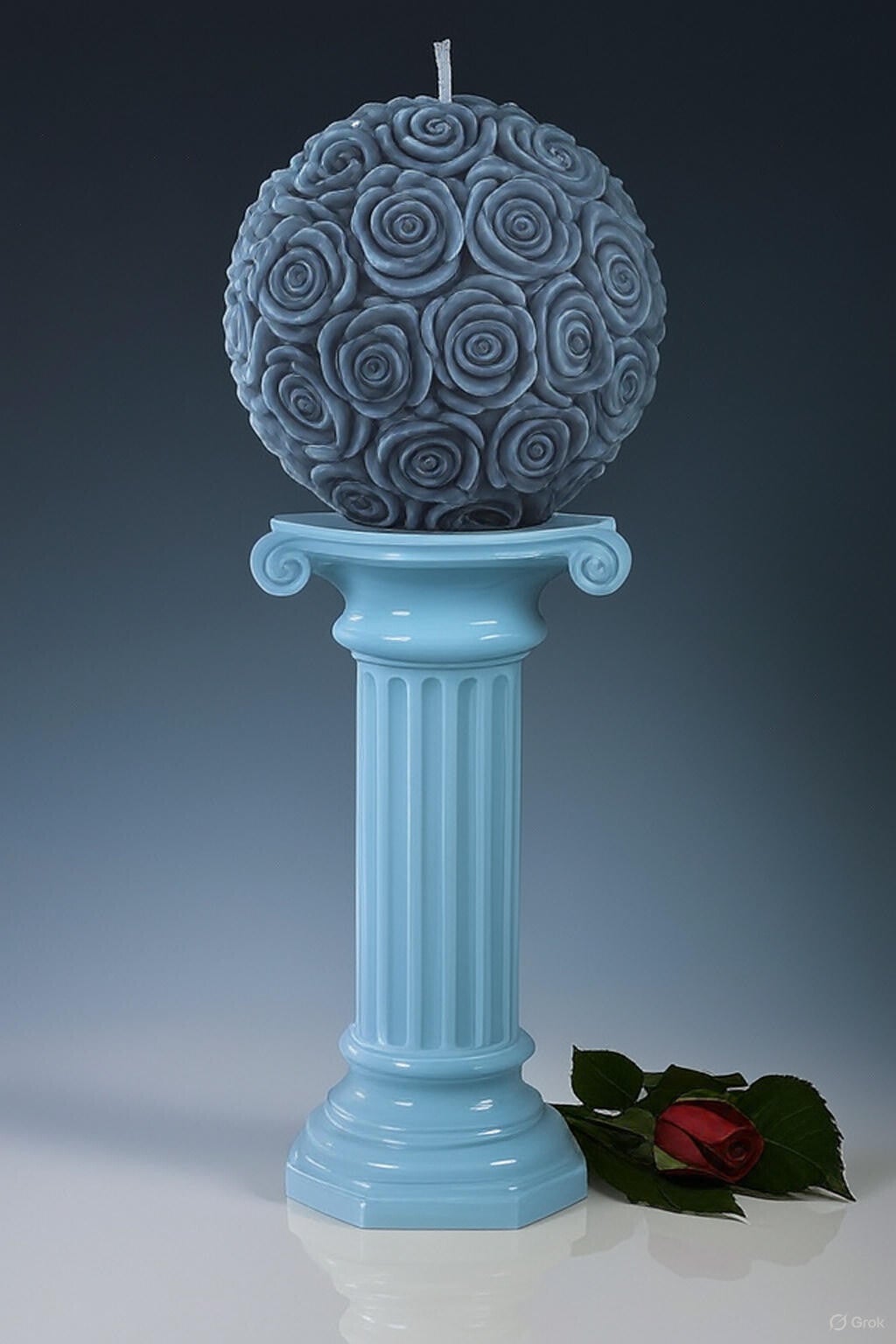 Blue Rose Ball Candle – 18cm Tranquil Elegance