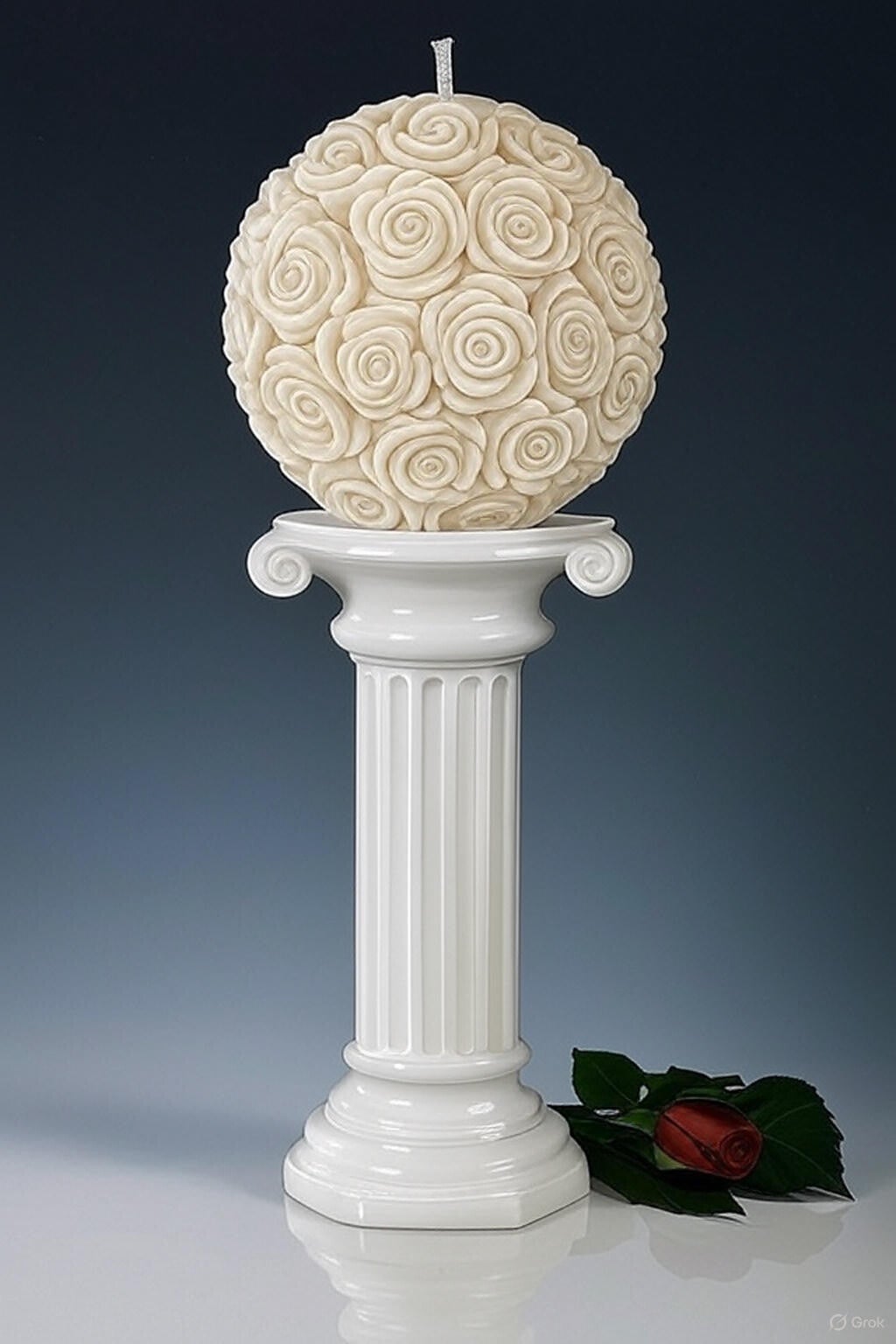 Ivory Rose Ball Candle – 18cm Grand Floral Sculpture