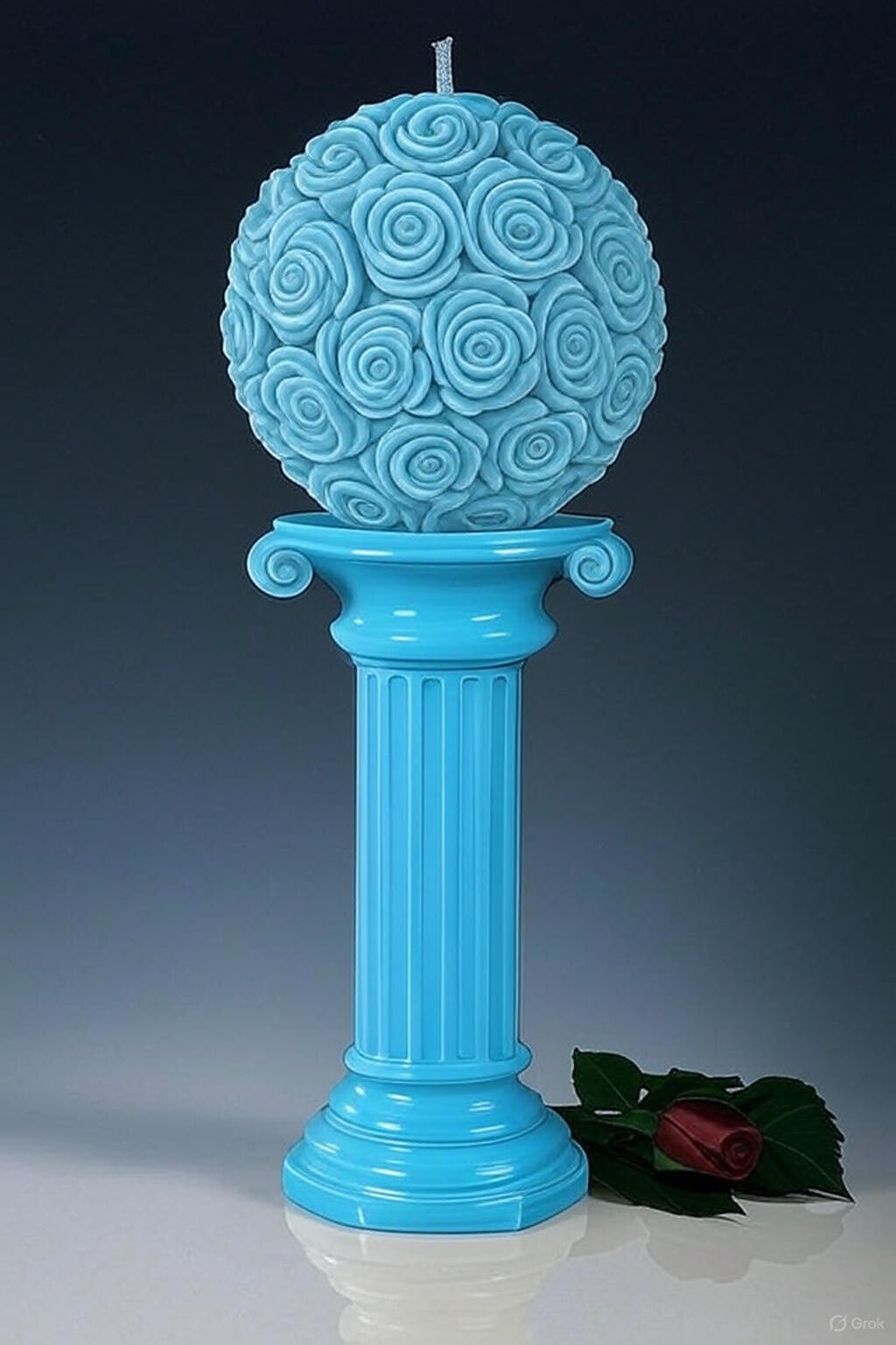 Aqua Rose Ball Candle – 18cm Tranquil Bloom