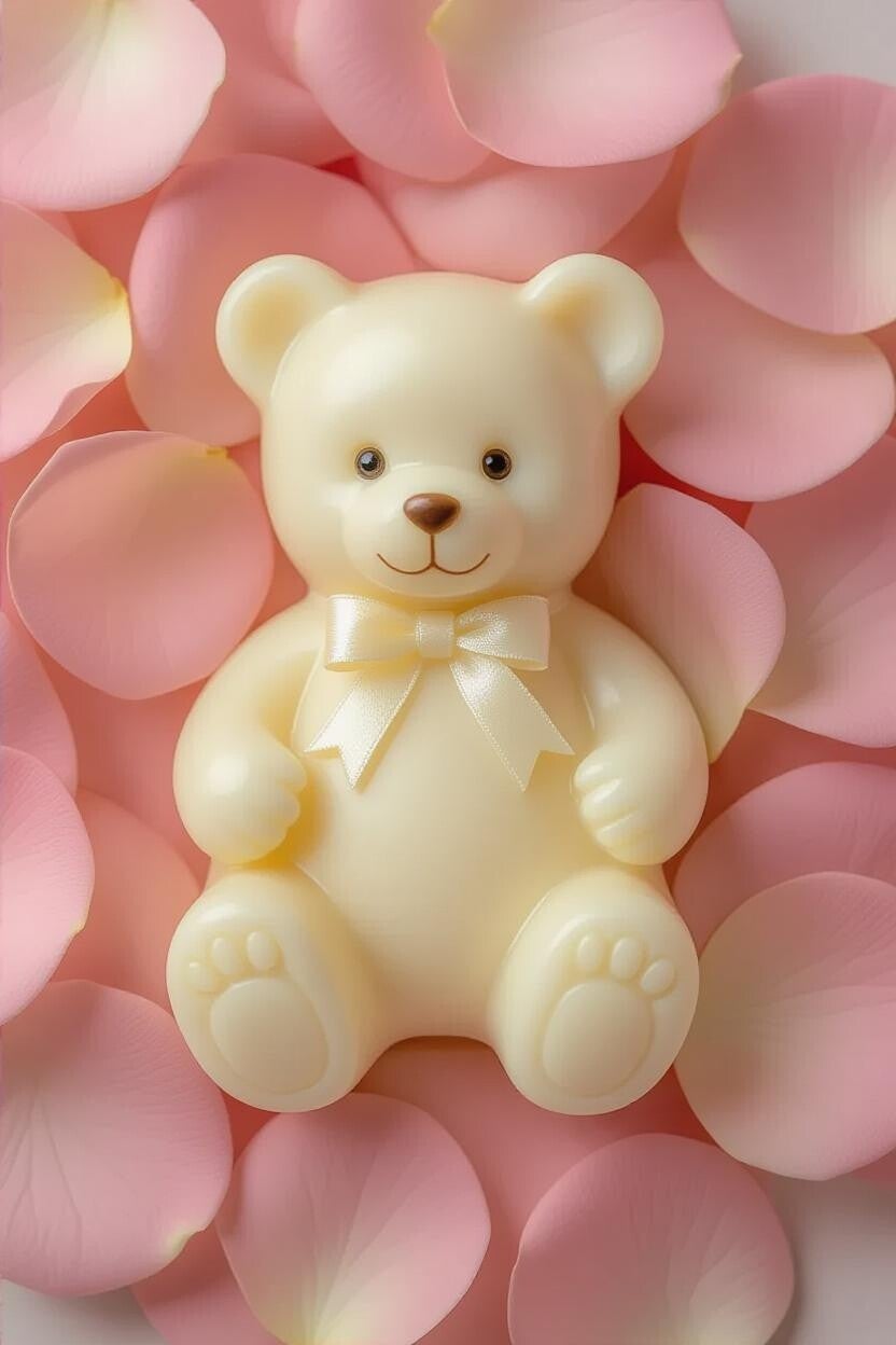 Ivory Teddy Candle with Satin Bow