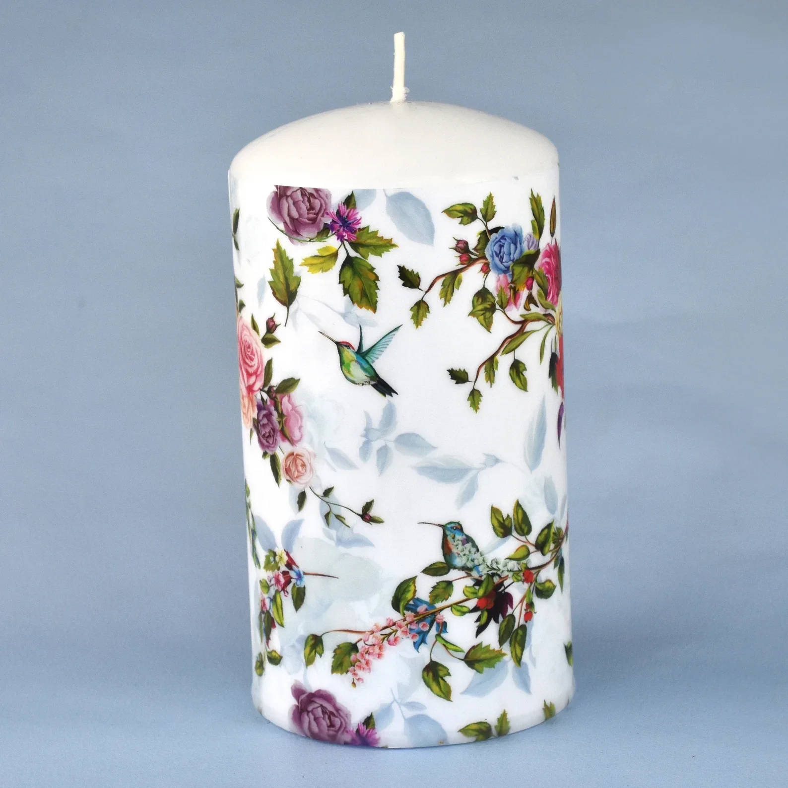 Floral Hummingbird Pillar Candle