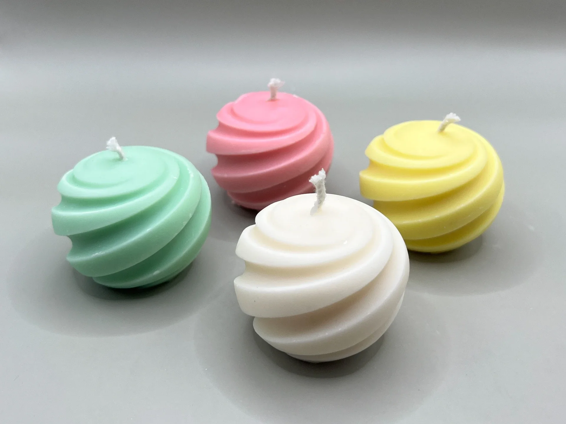 Set of 4 Pastel Swirl Sphere Candles – Handcrafted Soy Wax Sculptures