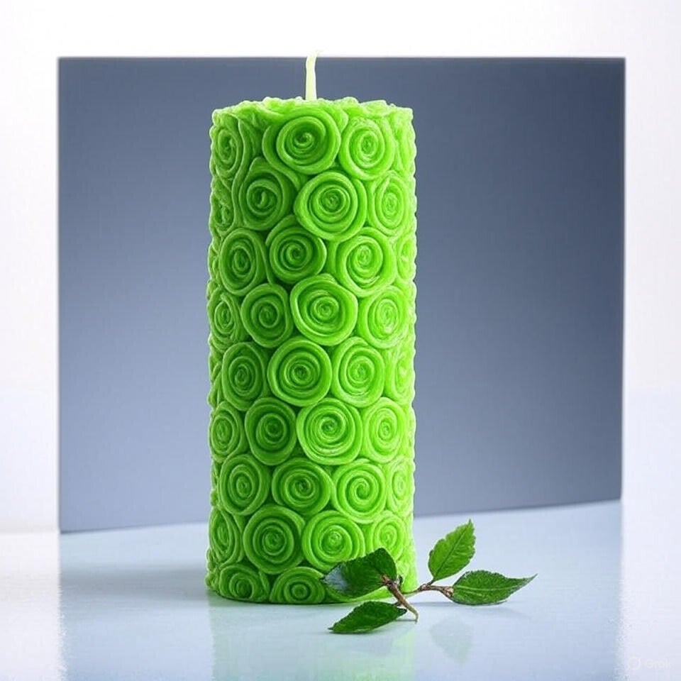 Green Rose Pattern Pillar Candle