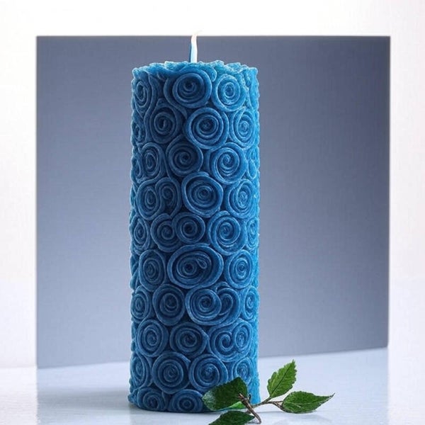 Blue Rose Pattern Pillar Candle