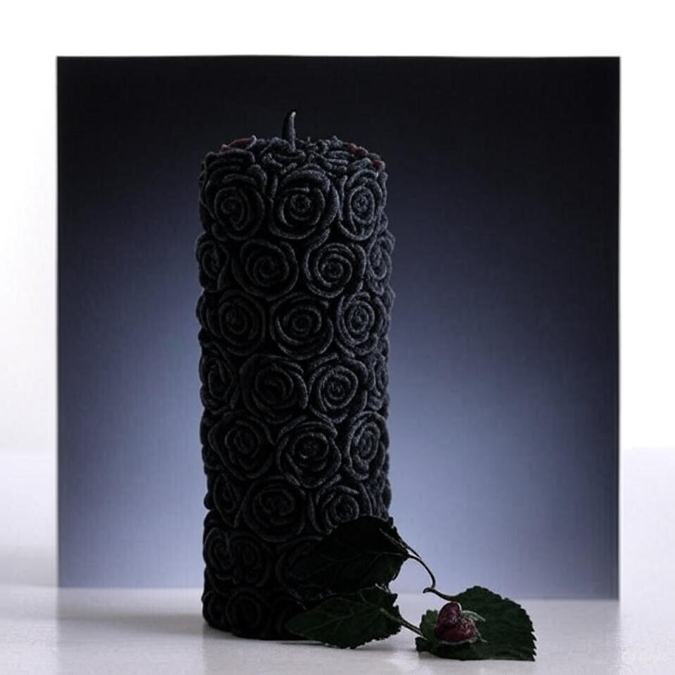 Black Rose Pillar Candle