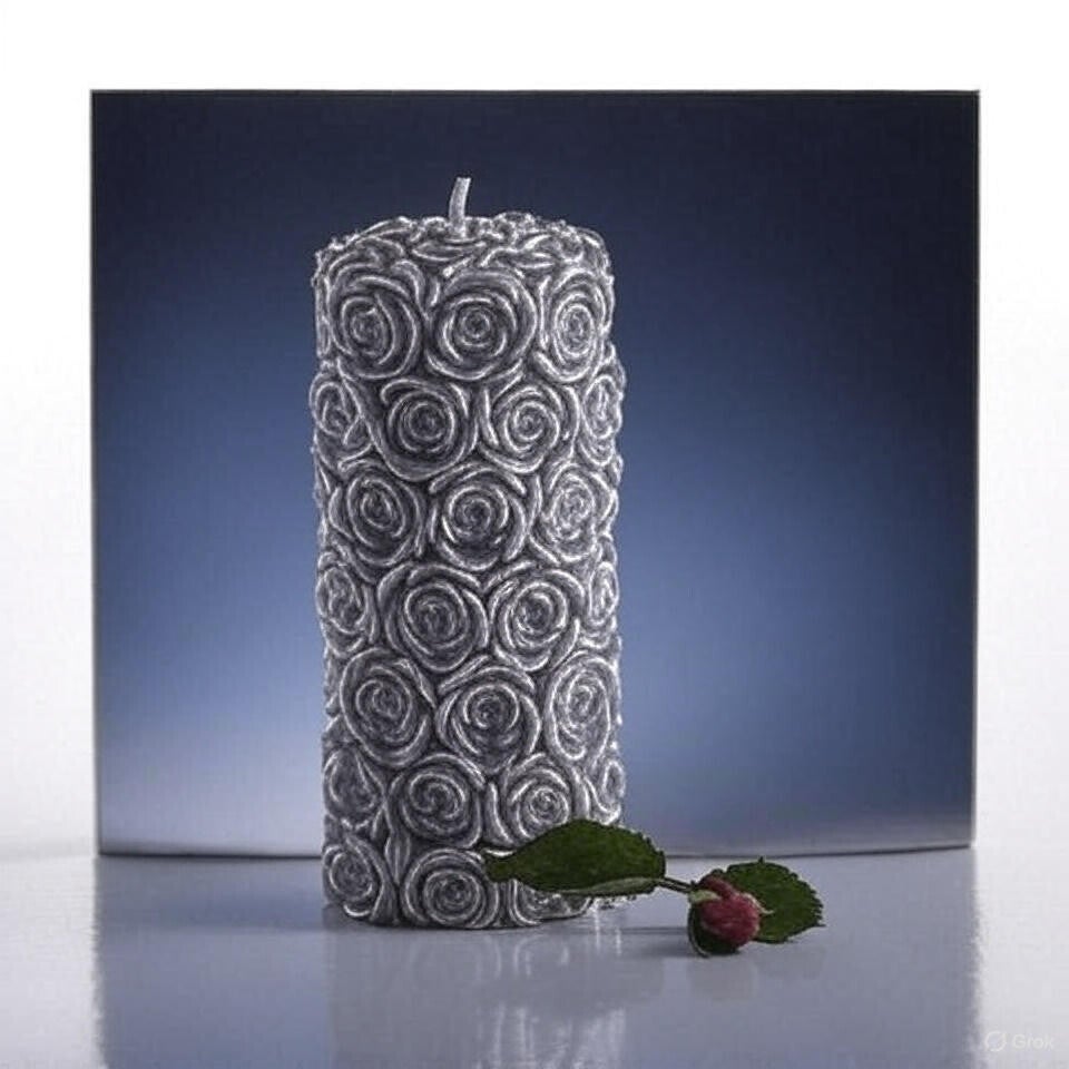 Grey Rose Pillar Candle