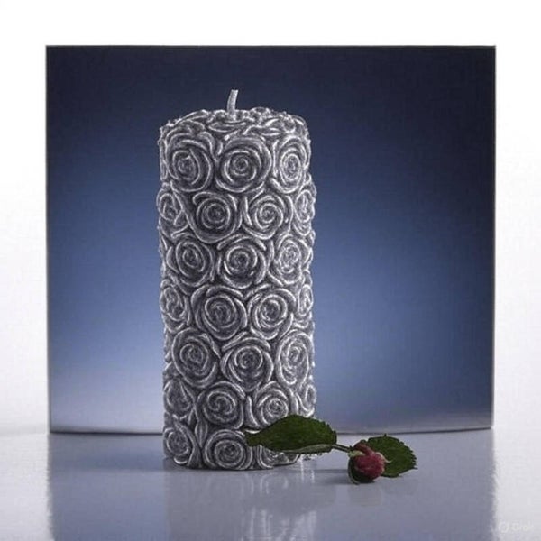 Grey Rose Pillar Candle