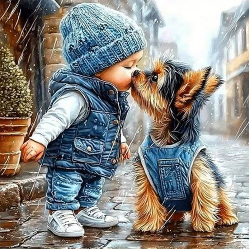 Kind en Hond - Diamond painting