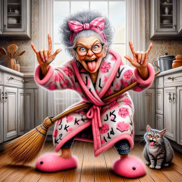 Oma met Kat - Diamond painting