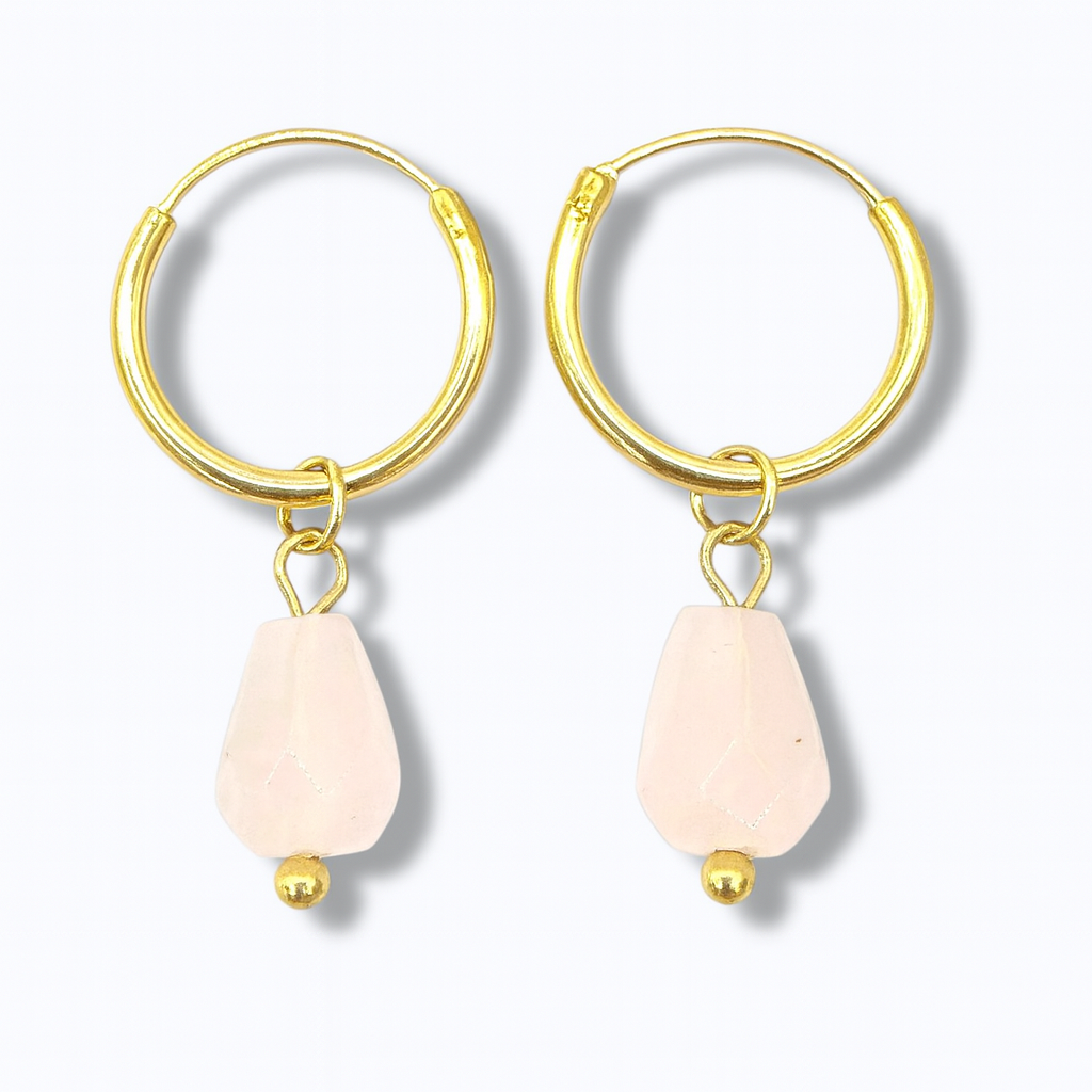 Winter Bride Oorbellen #27 – Handgemaakte Kleine Creolen met Prosecco-White Agaat Hanger | Luclo Arts