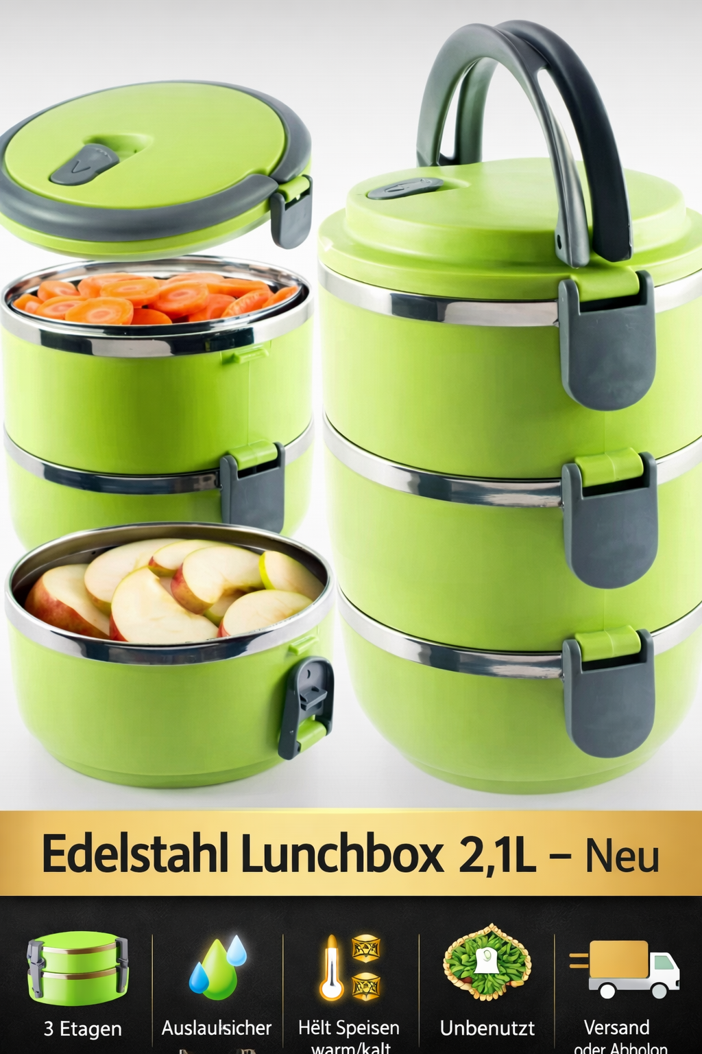Lunchbox / Brotdose aus Edelstahl – 2,1L
