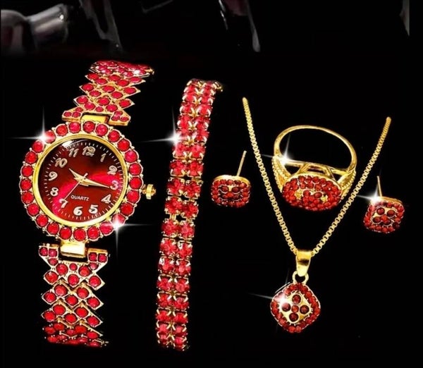 Elegantes Damen Schmuckset mit Uhr – 6 Teile