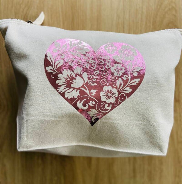 Grande pochette foil métallique cœur rose