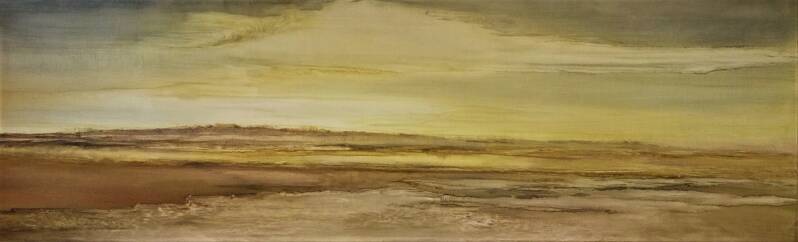 Zons ondergaande, olieverf op papier op forex, 180 x 50 cm,