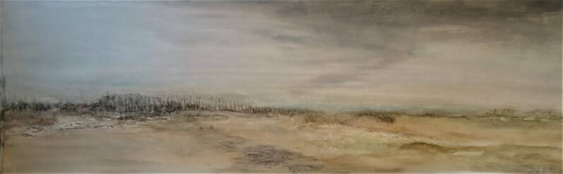 Rand van het land, olieverf op papier, 180 x 50 cm