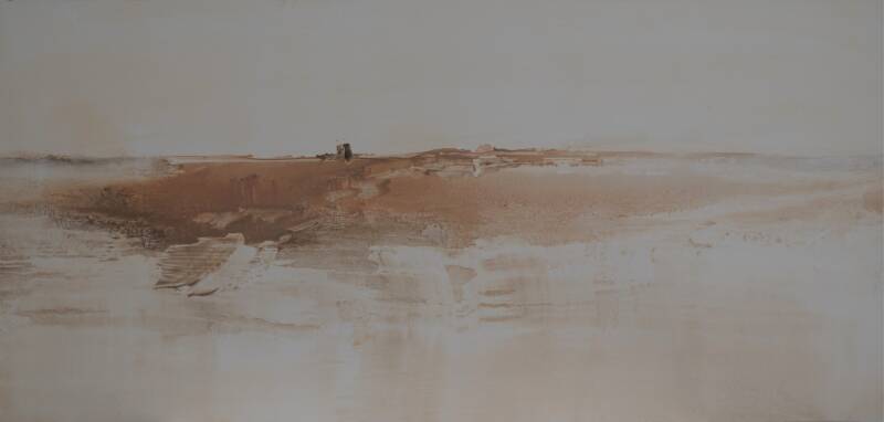 Saraceense toren, olieverf op papier op dibond, 105 x 50 cm