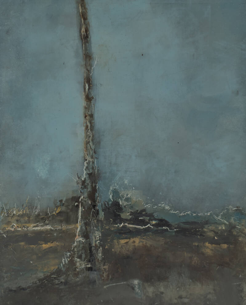 Berkenboom, olieverf en koude was, 40 x 50 cm