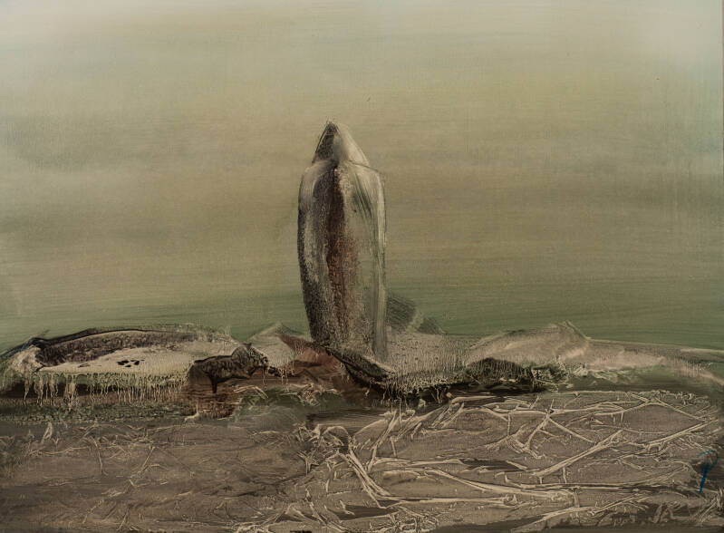 De wachter, olieverf op papier, 90 x 70 cm