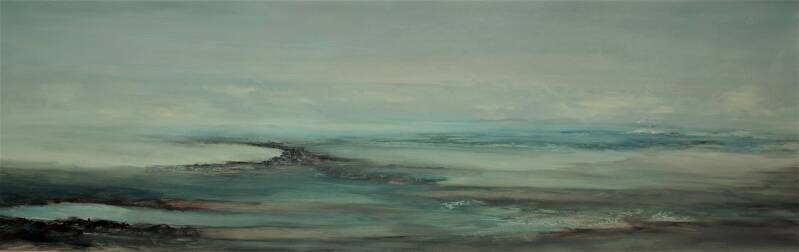Blue lagoon, olieverf op papier, 180 x 45 cm