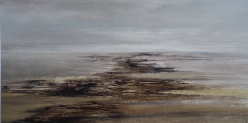 Headland, Olieverf op papier op dibond, 105 x 50 cm