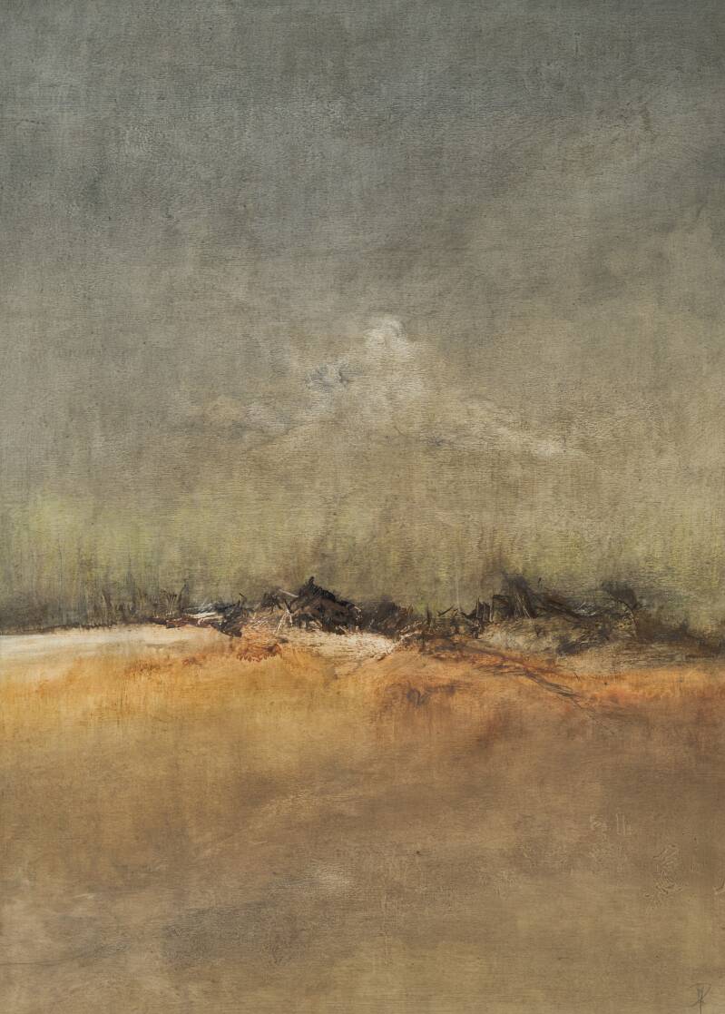 Er hangt iets in de lucht, olieverf op papier, 70 x 90 cm