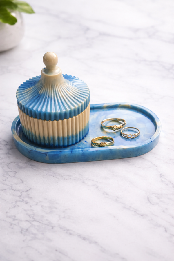 Ensemble vide poche/ boîte a bijoux💠Bleu crémeux 💠