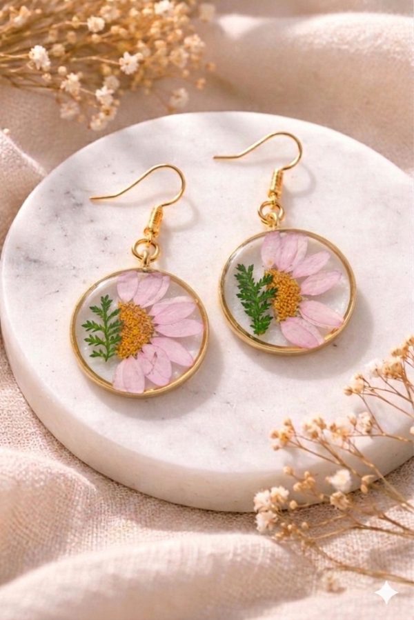 Boucle d'oreille 🌸marguerite rose 🌸
