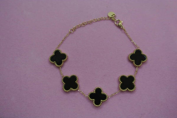 ARMBAND KLAVER ZWART - GOUD