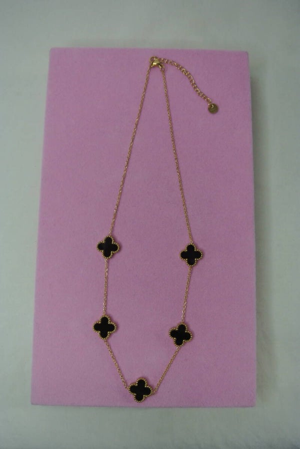 KETTING KLAVER ZWART - GOUD