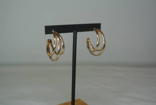 OORBELLEN 3 RINGEN MIDDEL - GOUD