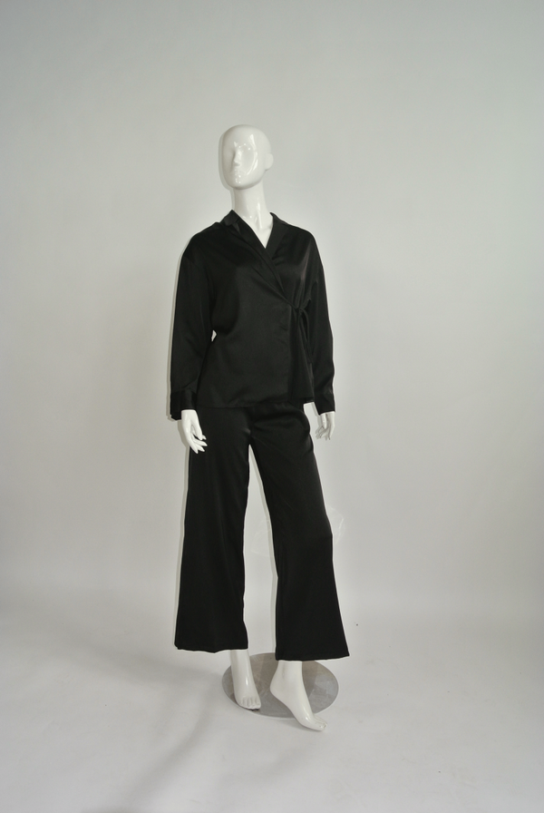 CO-ORD SET SATIJNEN - ZWART