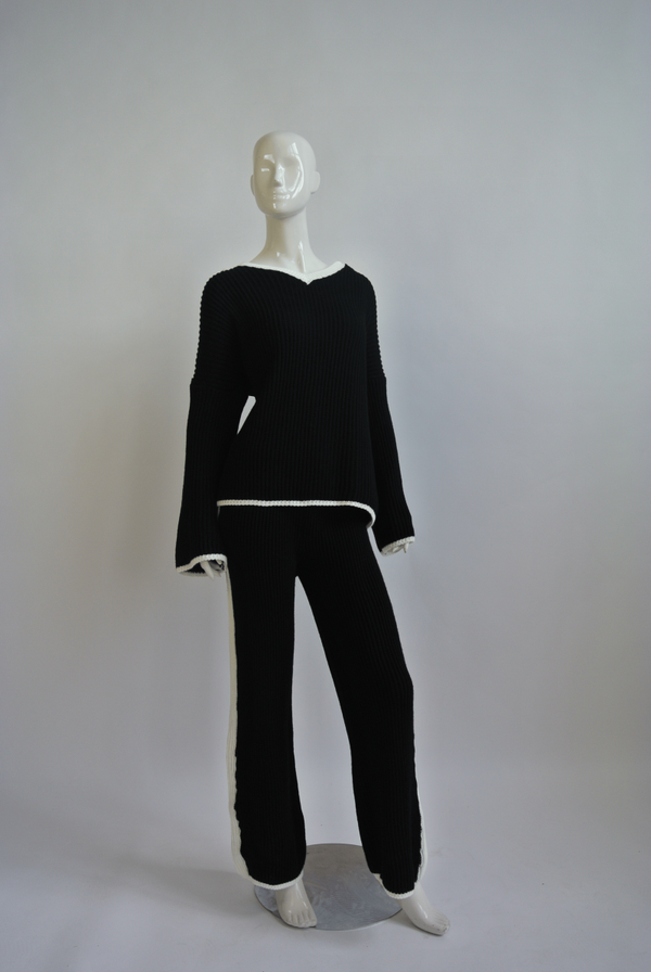 CO-ORD SET GEBREID - ZWART