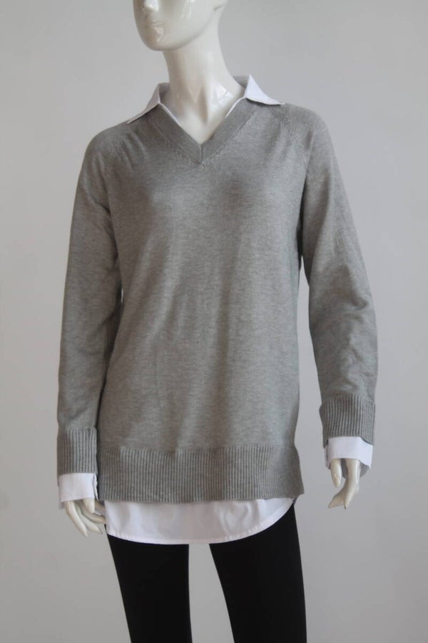 T-SHIRT MET BLOUSELOOK - GRIJS
