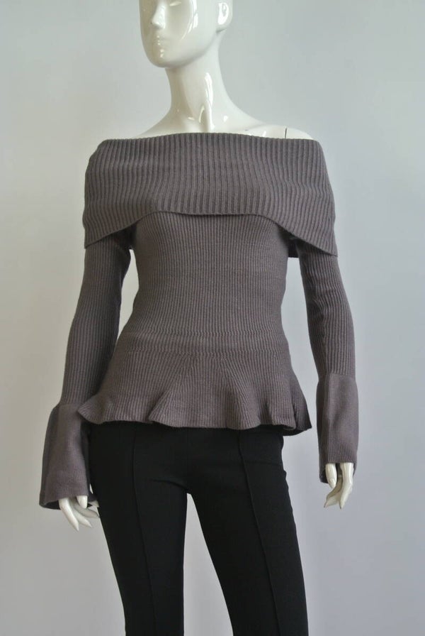T-SHIRT OFF-SHOULDER - GRIJS