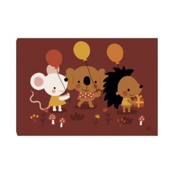Kinderkaart met dieren en ballonnen.