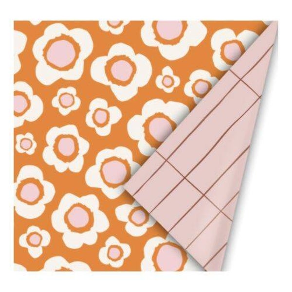 Inpakpapier met retro bloemen cognac.