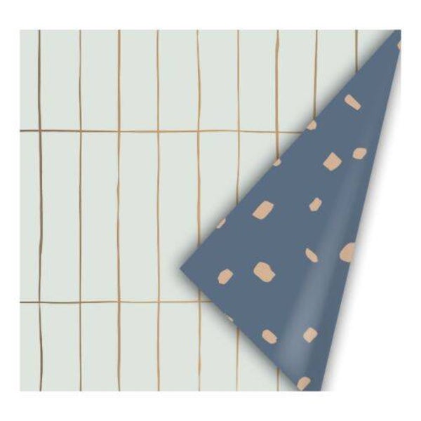 Inpakpapier blauw met groen.