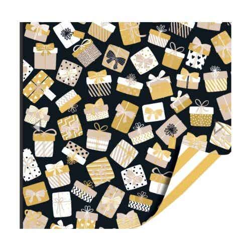 Inpakpapier met kerstcadeautjes.