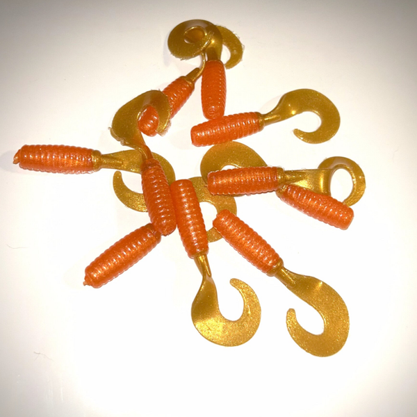 Orange Body/Gold Tail Curly Tail Grubs