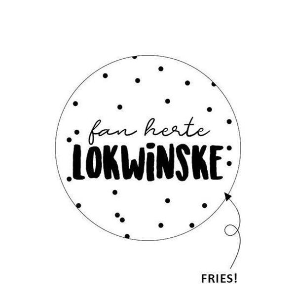 Wensetiket rond 40mm - Fan Herte Lokwinske, Wit/Zwart