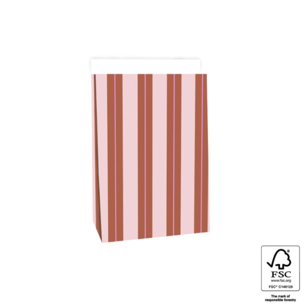 Blokbodemzakken Stripe chalk Terra - 5 stuks - 17x10x25cm