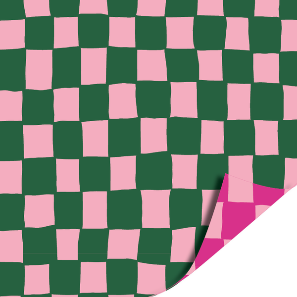 Cadeaupapier - Handdraw grid pink/green
