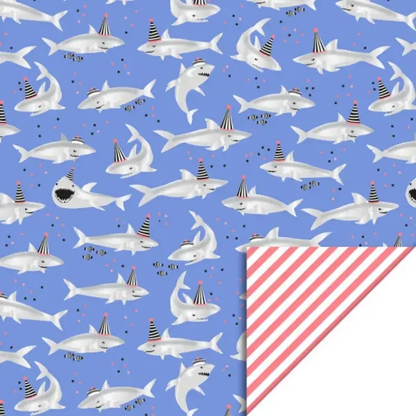 Cadeaupapier Shark Silver - Stripe Salmon